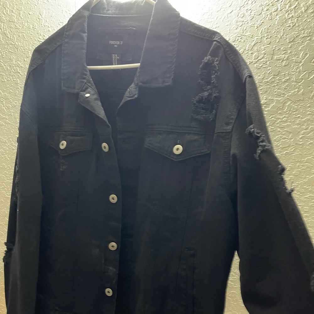 Forever 21 black denim distressed jacket